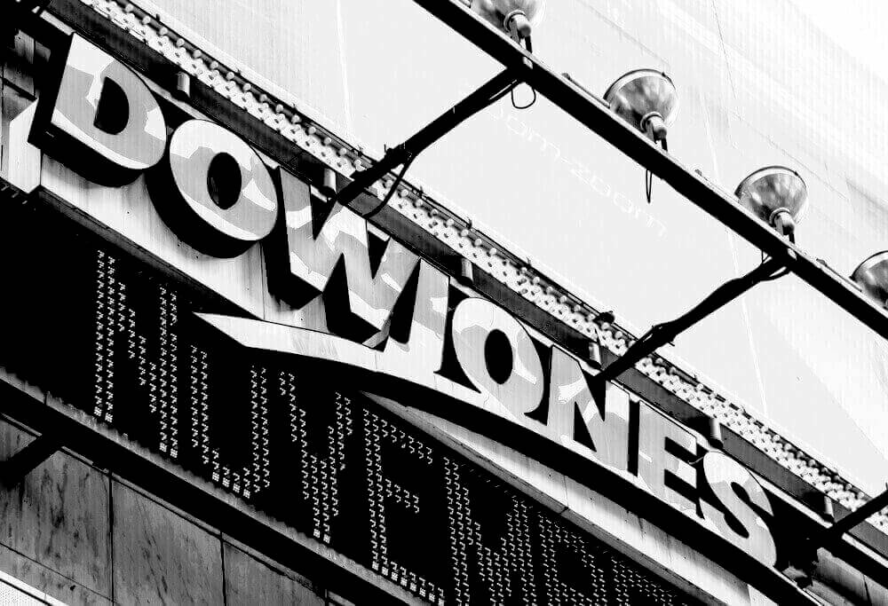 FinanceBrokerage Dow Jones logo attached on a building