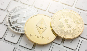 litcoin, ethereum, bitcoin coins side by side with each other