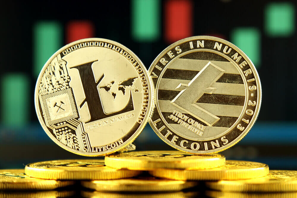 physical concept of litecoin in a form of coins