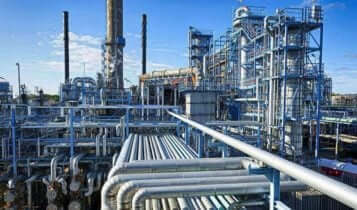 a shot of pipes of an oil refinary