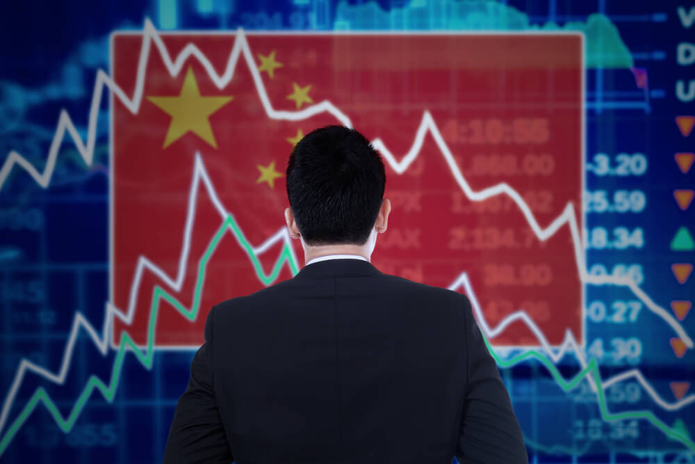 Chinese Economy: china flag and market charts