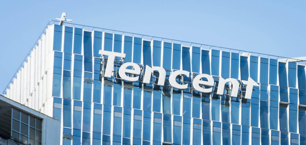 Finance Brokerage – Tencent: Logo of Tencent on the skyscraper of headquarters.