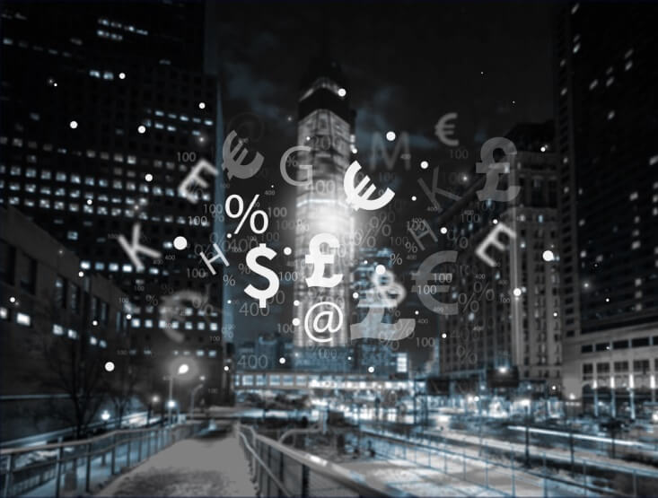 Finance Brokerage – forex markets concept currency symbols 
