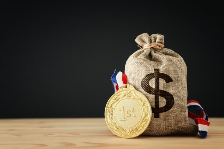 best safe investments concept; dollar bag with gold medal – FinanceBrokerage