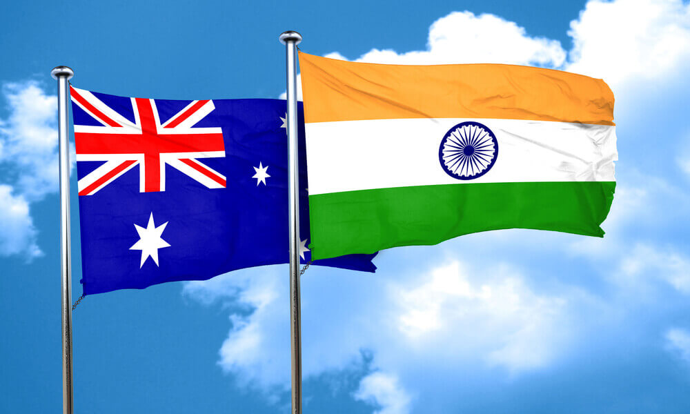 Pact: Australia flag with India flag.