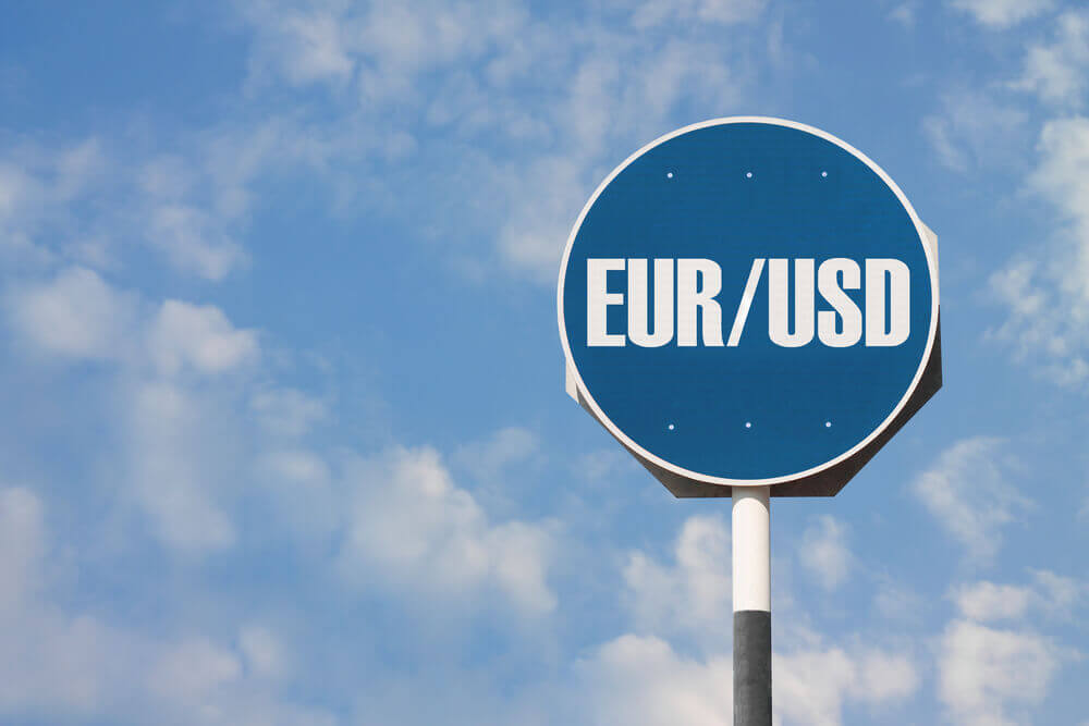 Eur Usd: EUR USD sign with blue background.