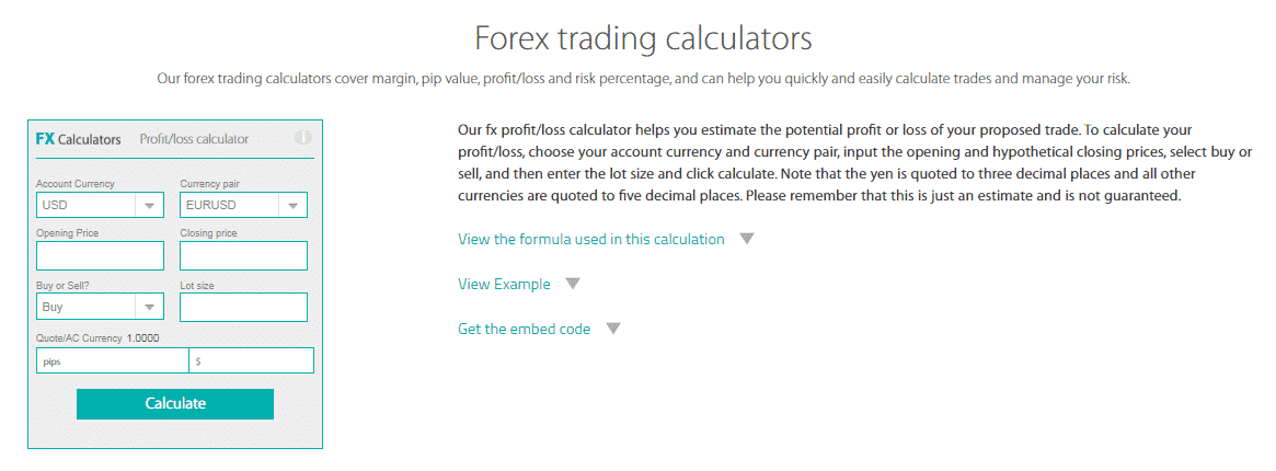 forex trading calculators