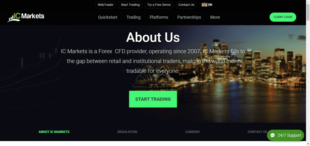 IC Markets: abou us webpage
