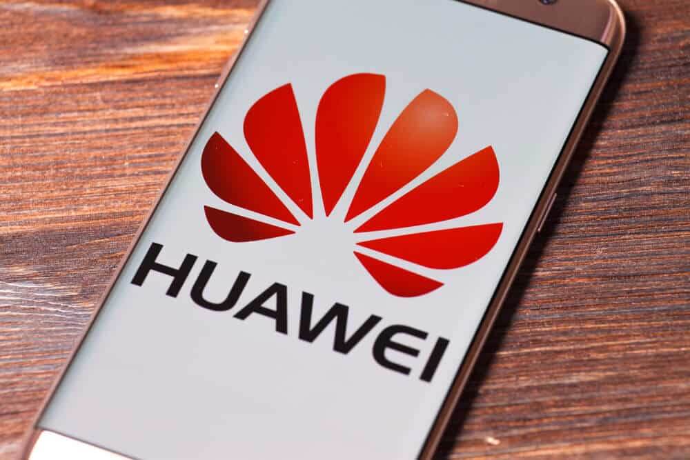 Huawei: Huawei logo on screen of Huawei P9 lite.