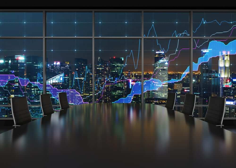 Stock markets: Stock market and an amazing night view of the business city area