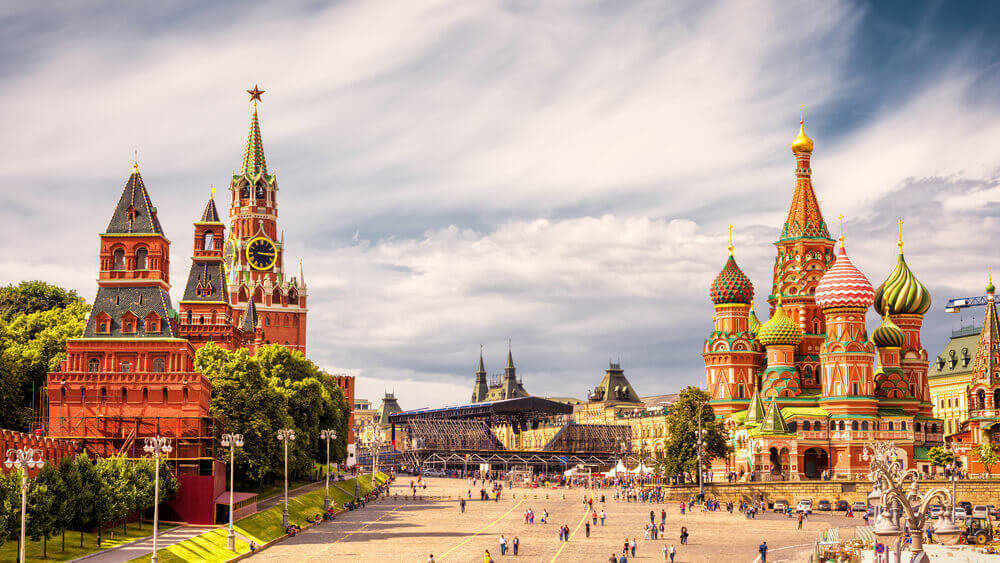 Russia: Moscow Kremlin and of St Basil's Cathedral on Red Square, Moscow, Russia.