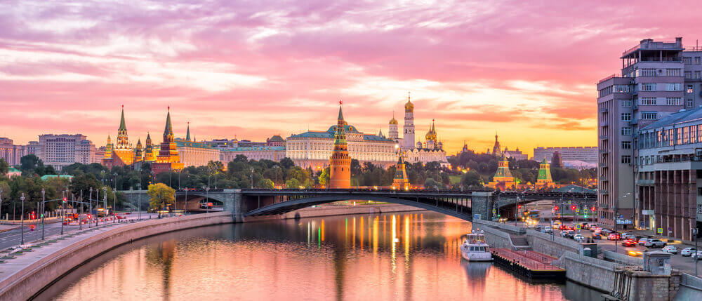Russia: Moscow Kremlin and river in morning, Russia.