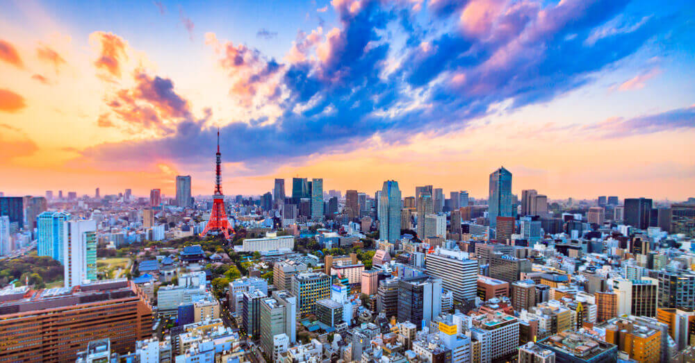 Finance Brokerage: Cityscapes view sunset of Tokyo city Japan