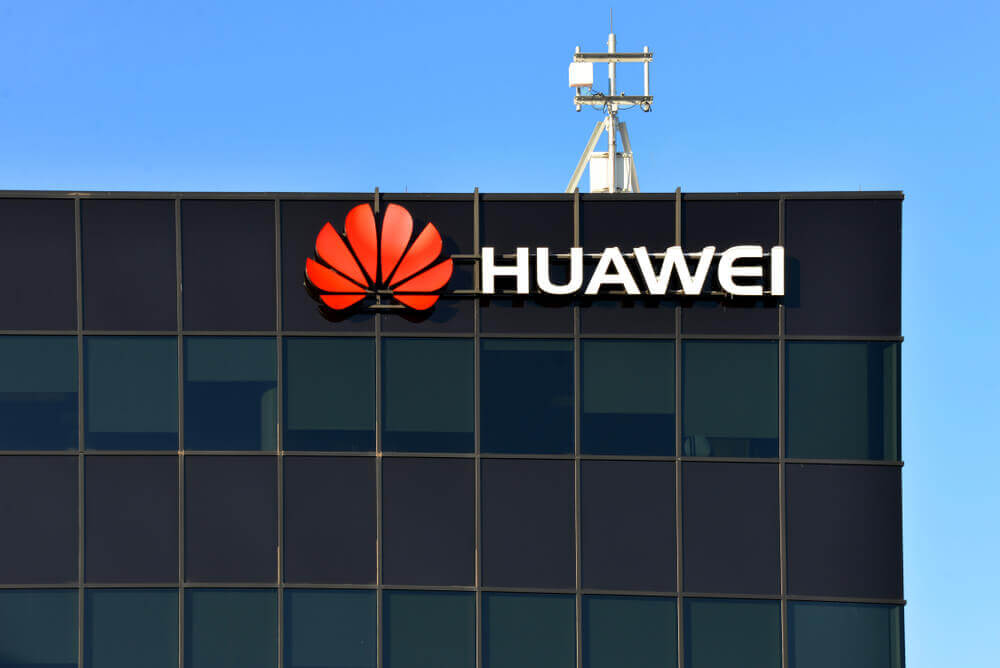 Huawei logo in building.