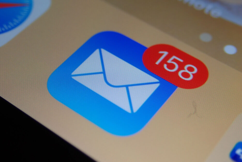 A close-up photo of email app