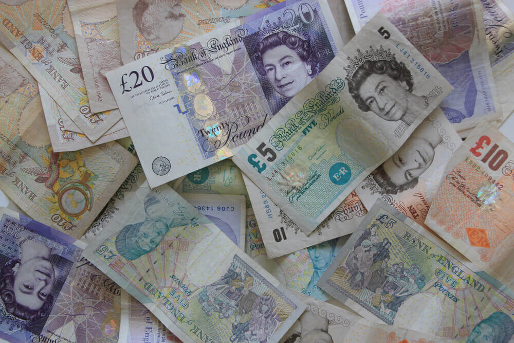 Background British currency conceptualised by a close up of the notes of the United Kingdom.