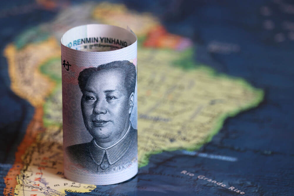 Chinese yuan on the map of South America.
