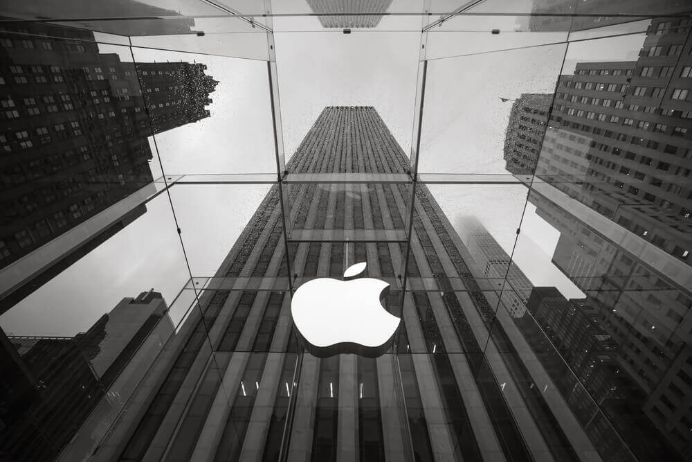Apple Store logo at the entrance to the Apple Store on Fifth Avenue New York.