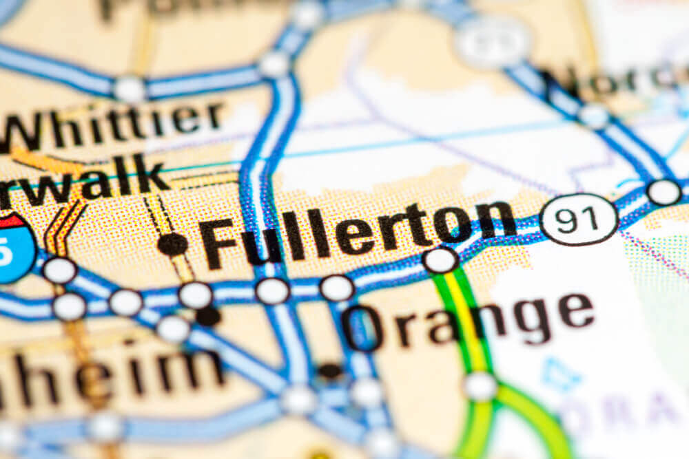 Fullerton. California. USA on a map.