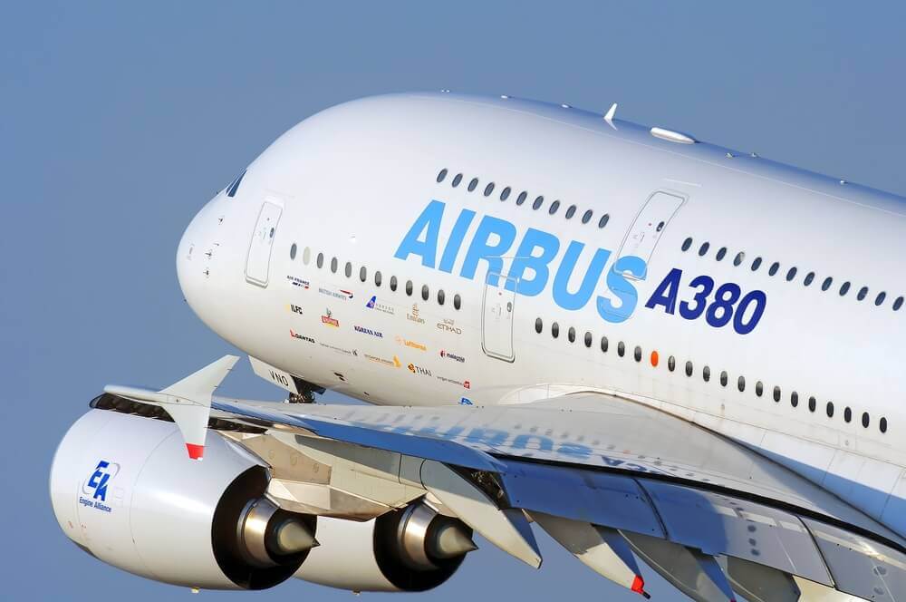 Airbus A380 super jumbo large wide body passenger airplane.
