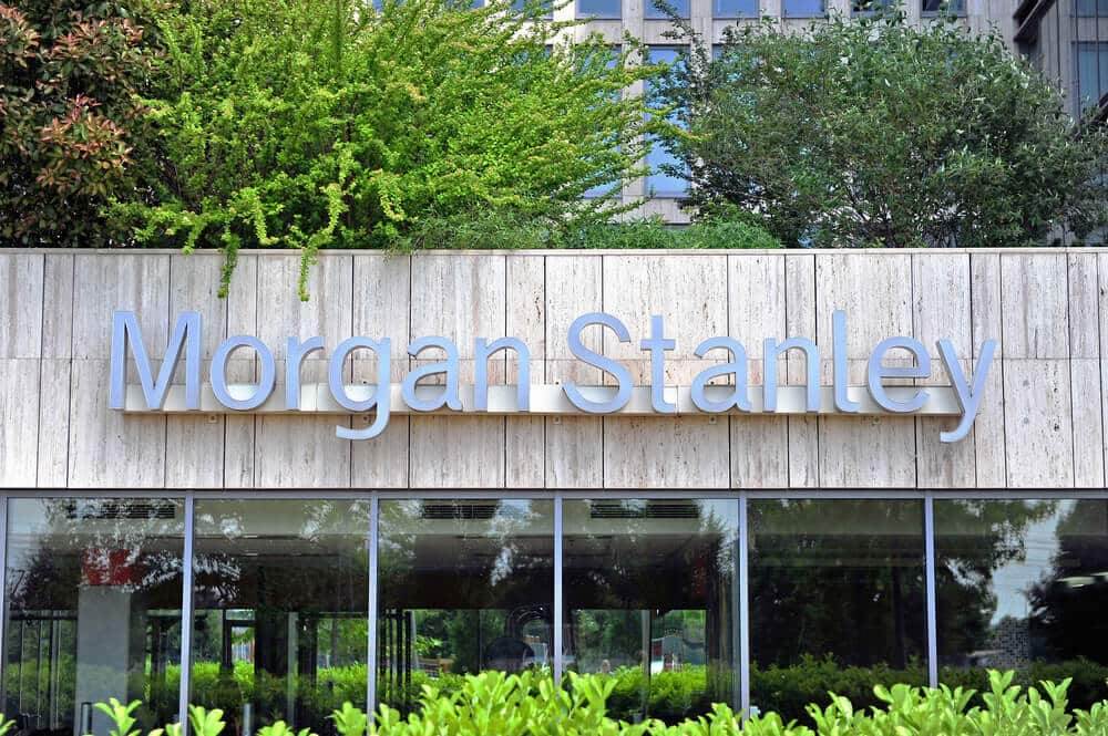 Morgan Stanley sign on facade of an office building.
