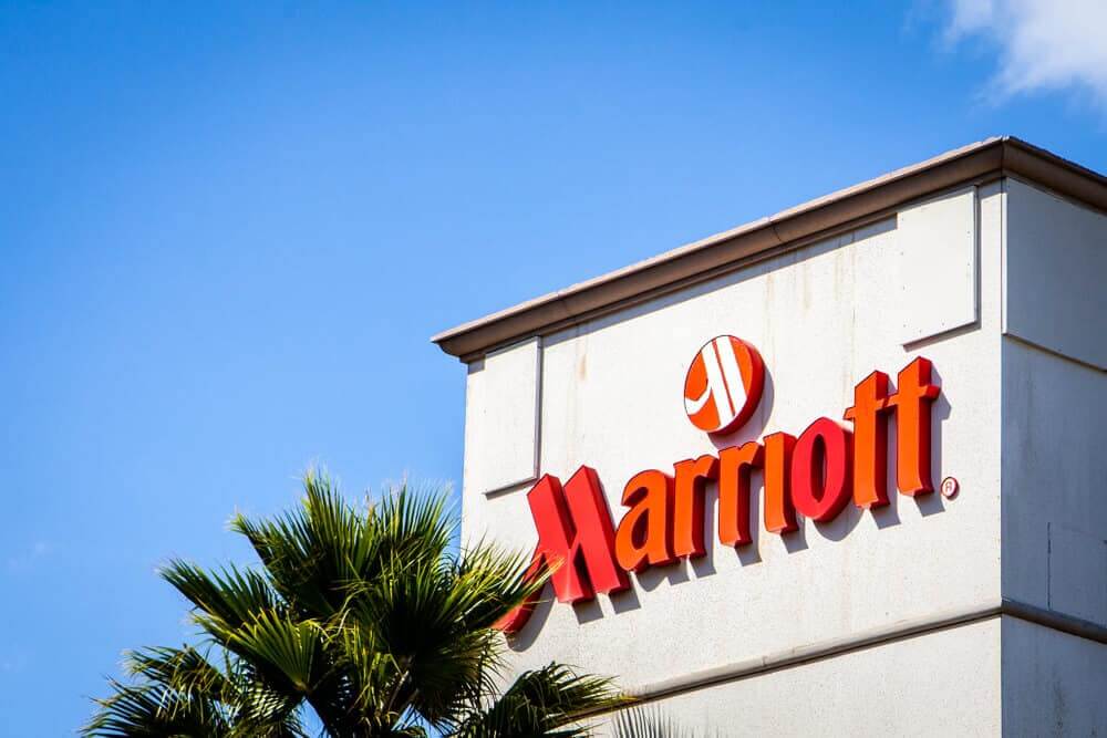Signage of Marriott in hotel building.