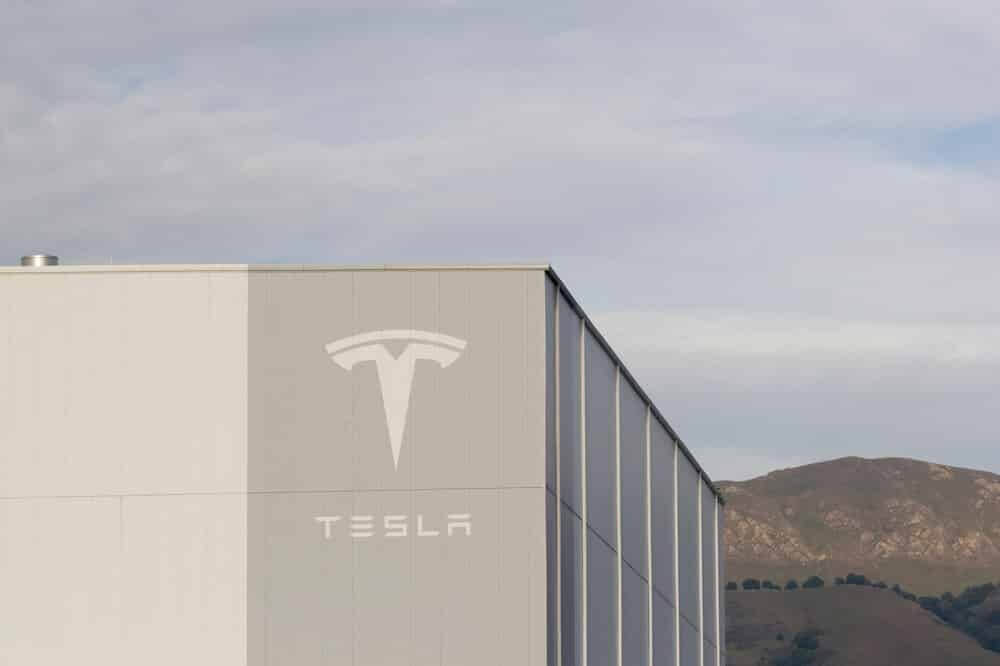The Tesla sign seen at Tesla Factory.