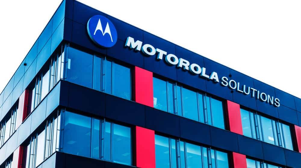 Motorola Solutions logo on the office building.
