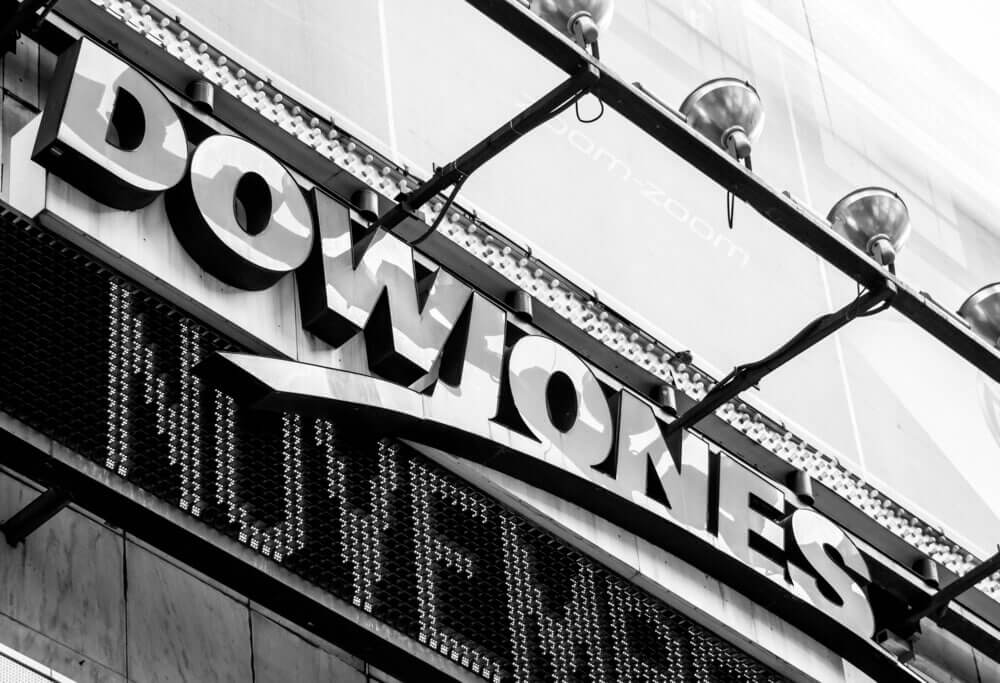 Dow jones logo in famous times square in Manhattan.