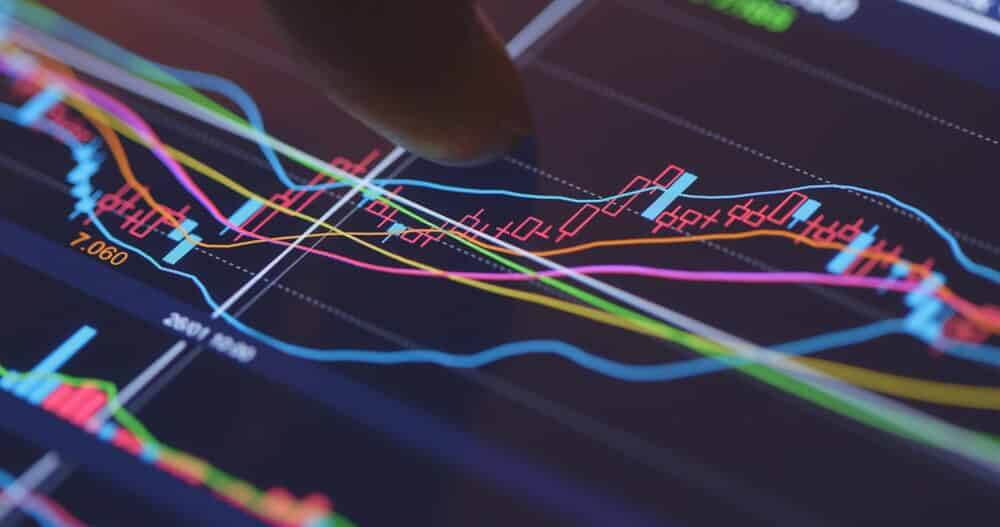 Analysis stock market data on digital screen.