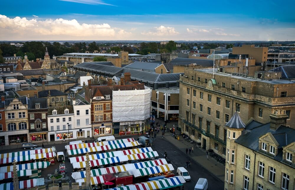 Panoramic view of Cambridge, UK.