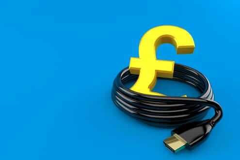 British pound symbol with a cable