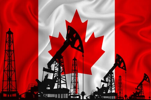 Canadian flag and crude oil