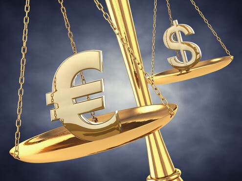 EUR, Euro and dollar on scales