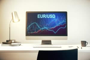 EUR/USD, chart, monitor, desk, trading