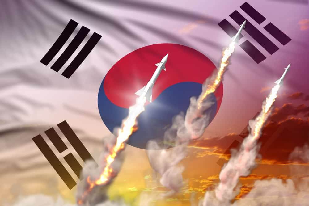 Bandeira da Coreia do Sul e foguetes