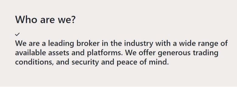 who are we: we are the eading broker in the industry with a wide range of avalable assets