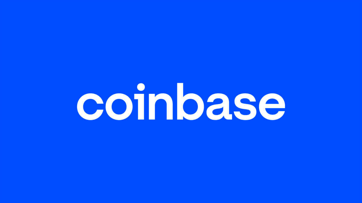 Coinbase logo displayed in bold white font centered on a solid royal blue background.